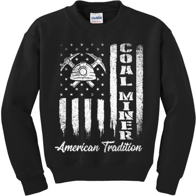 Coal Miner Usa Flag Patriotic Underground Mining Laborer Kids Sweatshirt