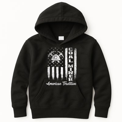 Coal Miner Usa Flag Patriotic Underground Mining Laborer Kids Hoodie