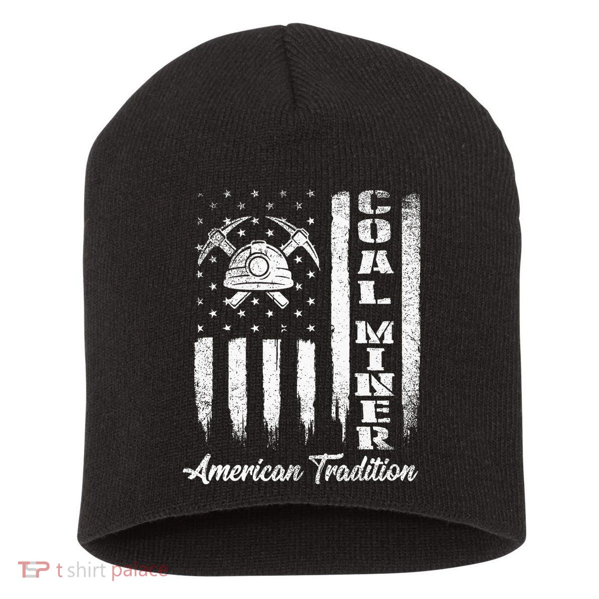 Coal Miner Usa Flag Patriotic Underground Mining Laborer Short Acrylic Beanie