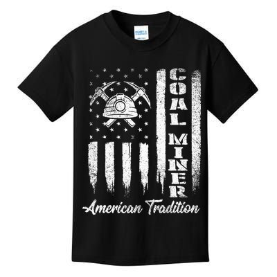 Coal Miner Usa Flag Patriotic Underground Mining Laborer Kids T-Shirt