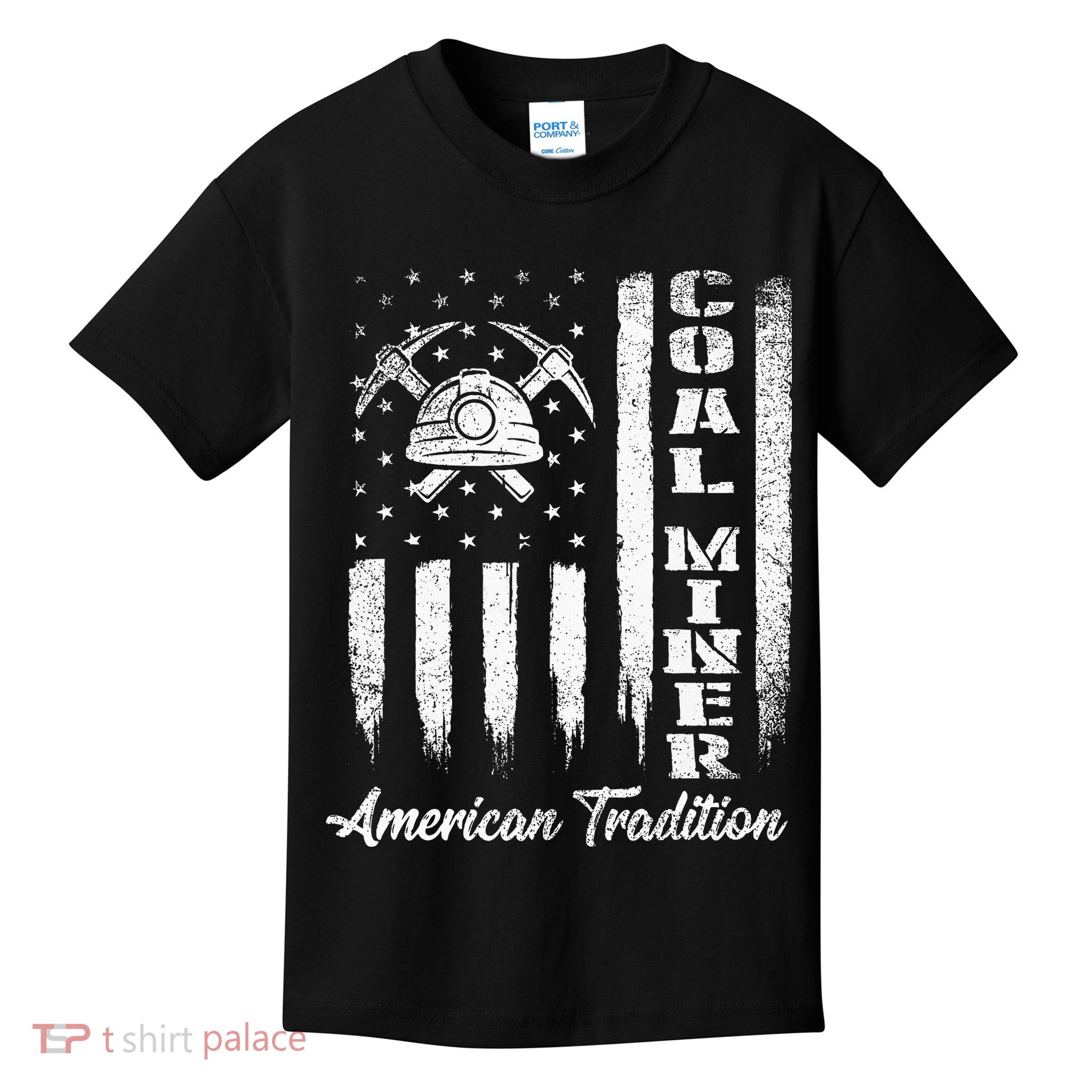 Coal Miner Usa Flag Patriotic Underground Mining Laborer Kids T-Shirt