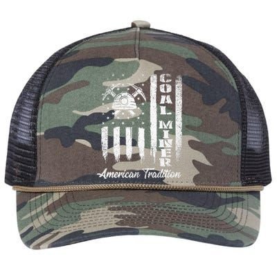 Coal Miner Usa Flag Patriotic Underground Mining Laborer Retro Rope Trucker Hat Cap