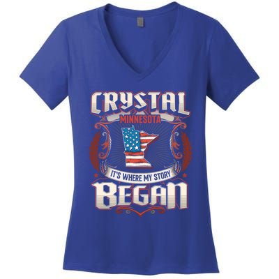 Crystal Minnesota Usa Flag Independence Day Gift Women's V-Neck T-Shirt