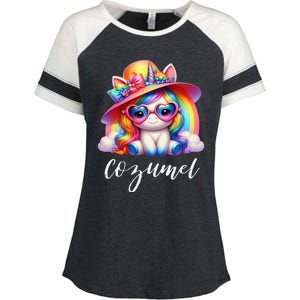 Cozumel Mexico Unicorn Vacation Beach Trip Girl Enza Ladies Jersey Colorblock Tee