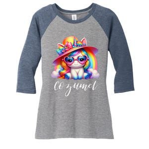 Cozumel Mexico Unicorn Vacation Beach Trip Girl Women's Tri-Blend 3/4-Sleeve Raglan Shirt