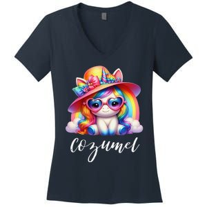 Cozumel Mexico Unicorn Vacation Beach Trip Girl Women's V-Neck T-Shirt