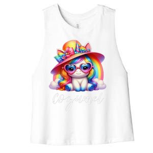 Cozumel Mexico Unicorn Vacation Beach Trip Girl Women's Racerback Cropped Tank