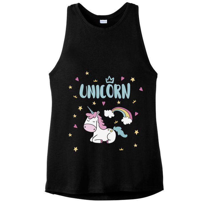 Cute Magical Unicorn Rainbow Ladies PosiCharge Tri-Blend Wicking Tank