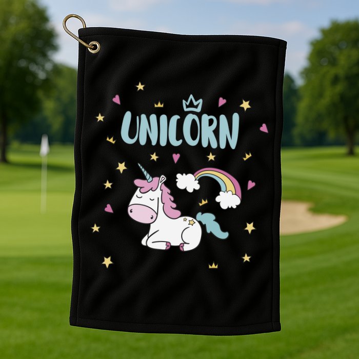 Cute Magical Unicorn Rainbow Golf Towel