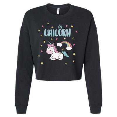 Cute Magical Unicorn Rainbow Cropped Pullover Crew