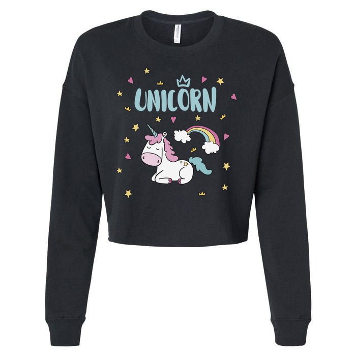 Cute Magical Unicorn Rainbow Cropped Pullover Crew