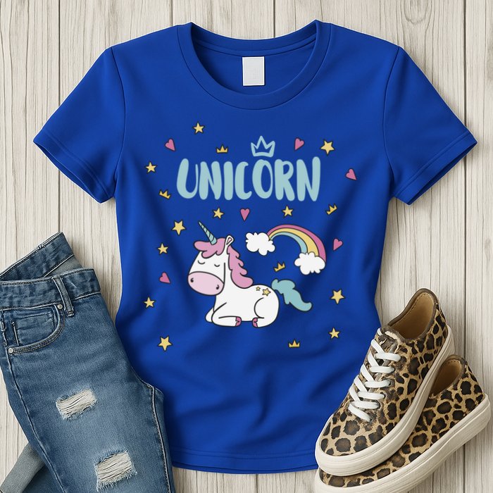 Cute Magical Unicorn Rainbow Womens T-Shirt