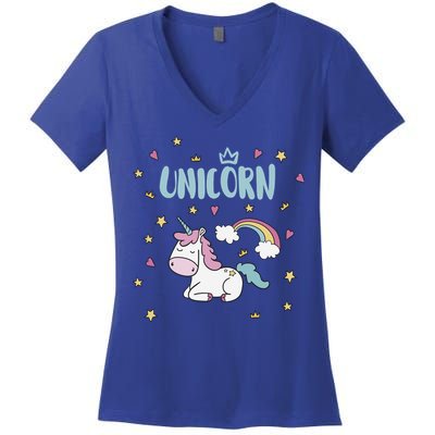 Cute Magical Unicorn Rainbow Women's V-Neck T-Shirt