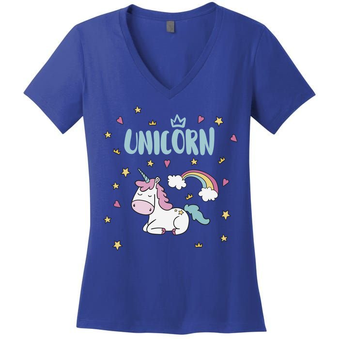 Cute Magical Unicorn Rainbow Women's V-Neck T-Shirt