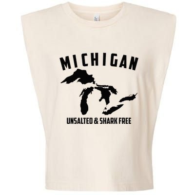 Cool Michigan Unsalted & Shark Free Funny Fishermen Gift Garment-Dyed Women's Muscle Tee