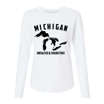 Cool Michigan Unsalted & Shark Free Funny Fishermen Gift Womens Cotton Relaxed Long Sleeve T-Shirt