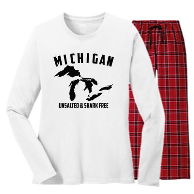 Cool Michigan Unsalted & Shark Free Funny Fishermen Gift Women's Long Sleeve Flannel Pajama Set 