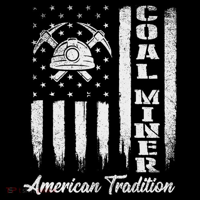 Coal Miner Usa Flag Patriotic Underground Mining Laborer T-Shirt