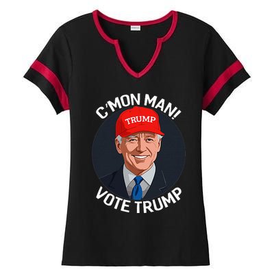 C’Mon Man! Vote Trump Biden Minimalist Ladies Halftime Notch Neck Tee