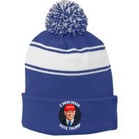 C’Mon Man! Vote Trump Biden Minimalist Stripe Pom Pom Beanie