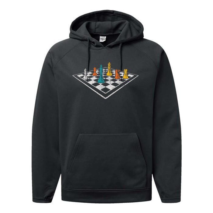 Chess Master Vintage Retro Club Chess Player Performance Fleece Hoodie