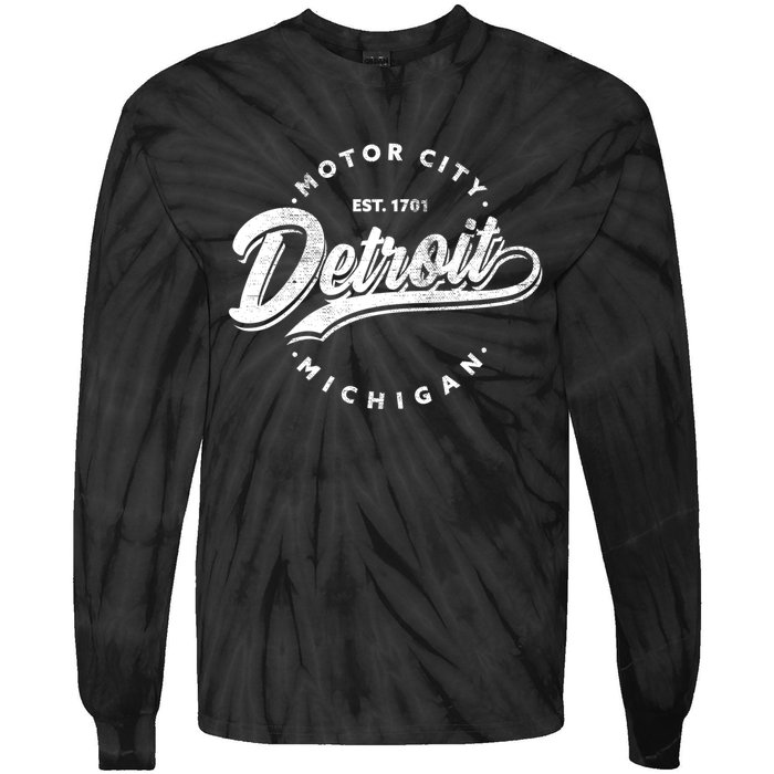 Classic Michiganians Vintage Detroit Motor City Michigan Mi Tie-Dye Long Sleeve Shirt