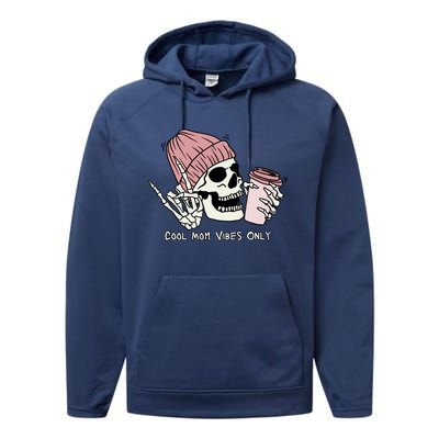 Cool Mom Vibes Only Skeleton Coffee Lover Performance Fleece Hoodie