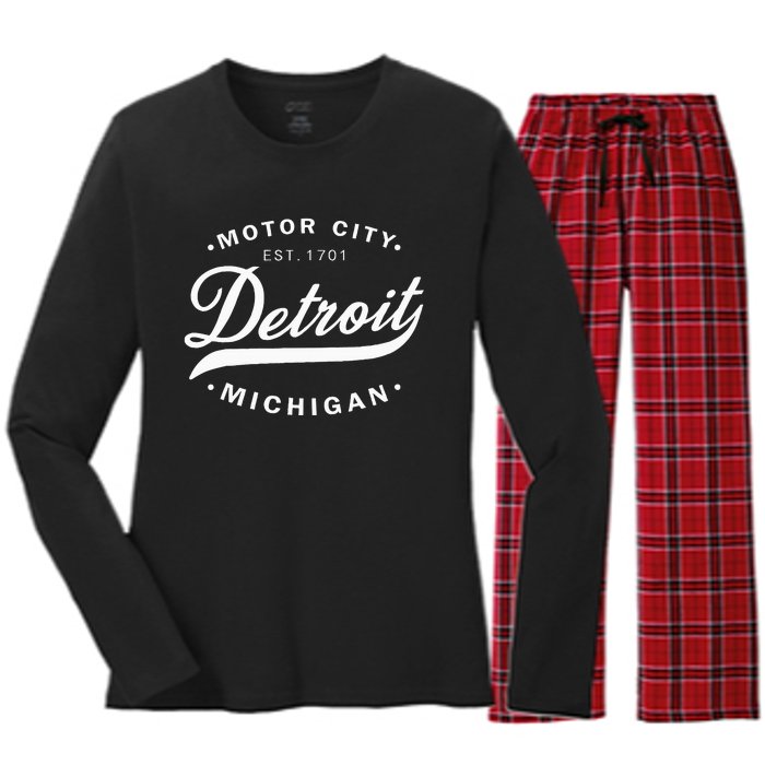 Classic Michiganians Vintage Detroit Motor City Michigan Mi Women's Long Sleeve Flannel Pajama Set 