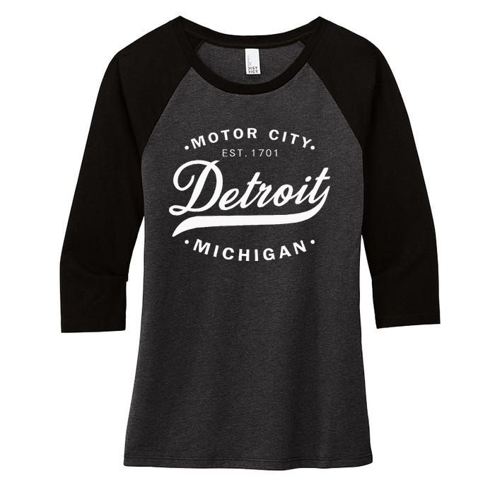 Classic Michiganians Vintage Detroit Motor City Michigan Mi Women's Tri-Blend 3/4-Sleeve Raglan Shirt