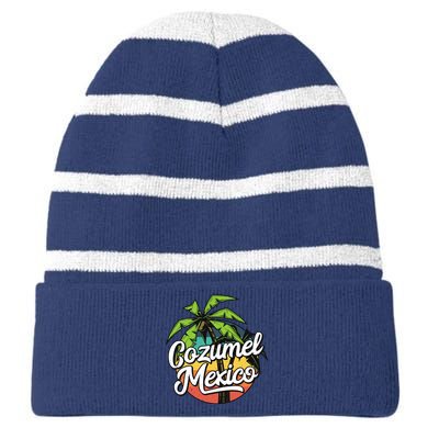 Cozumel Mexico Vacation Striped Beanie with Solid Band