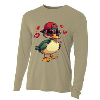 Call Me Valentines Duck Hunting Lover Cooling Performance Long Sleeve Crew