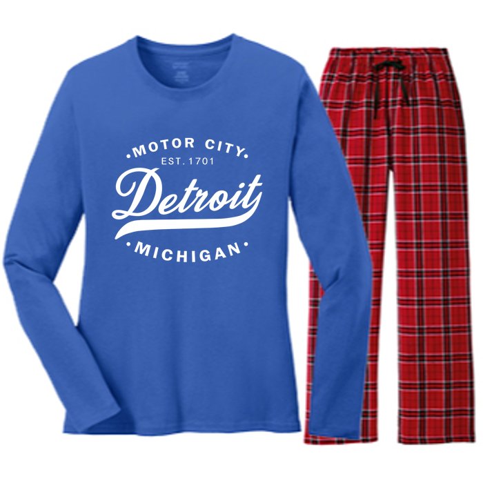 Classic Michiganians Vintage Detroit Motor City Michigan Mi Gift Women's Long Sleeve Flannel Pajama Set 