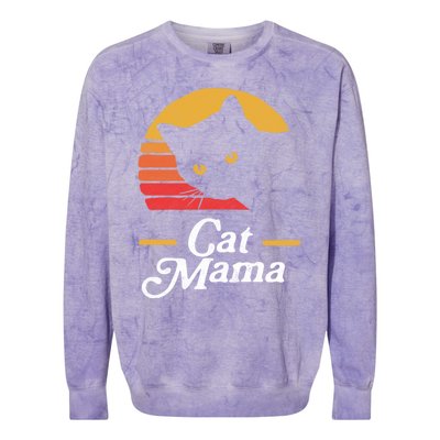 Cat Mama Vintage Eighties Style Cat Retro Distressed Gift Colorblast Crewneck Sweatshirt