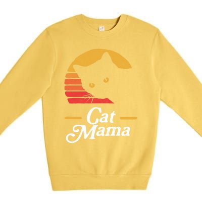 Cat Mama Vintage Eighties Style Cat Retro Distressed Gift Premium Crewneck Sweatshirt