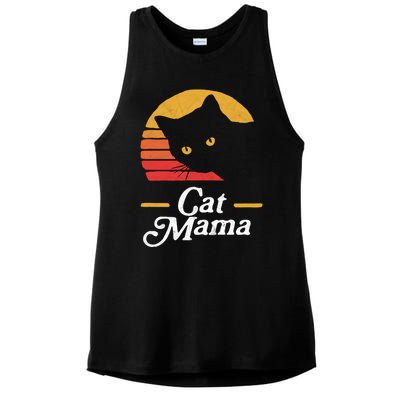 Cat Mama Vintage Eighties Style Cat Retro Distressed Gift Ladies PosiCharge Tri-Blend Wicking Tank