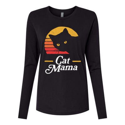 Cat Mama Vintage Eighties Style Cat Retro Distressed Gift Womens Cotton Relaxed Long Sleeve T-Shirt