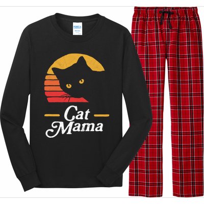 Cat Mama Vintage Eighties Style Cat Retro Distressed Gift Long Sleeve Pajama Set