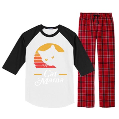 Cat Mama Vintage Eighties Style Cat Retro Distressed Gift Raglan Sleeve Pajama Set