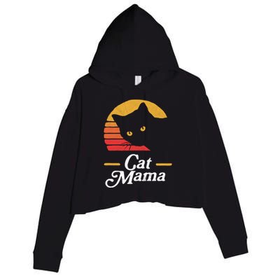 Cat Mama Vintage Eighties Style Cat Retro Distressed Gift Crop Fleece Hoodie