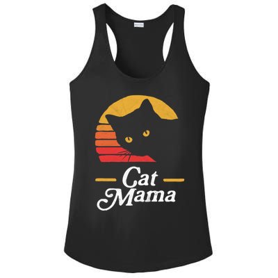 Cat Mama Vintage Eighties Style Cat Retro Distressed Gift Ladies PosiCharge Competitor Racerback Tank