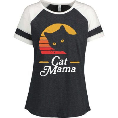 Cat Mama Vintage Eighties Style Cat Retro Distressed Gift Enza Ladies Jersey Colorblock Tee