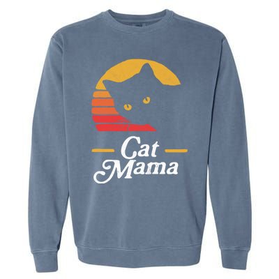 Cat Mama Vintage Eighties Style Cat Retro Distressed Gift Garment-Dyed Sweatshirt