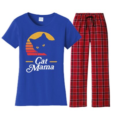 Cat Mama Vintage Eighties Style Cat Retro Distressed Gift Women's Flannel Pajama Set