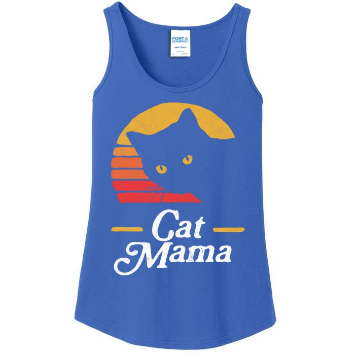 Cat Mama Vintage Eighties Style Cat Retro Distressed Gift Ladies Essential Tank