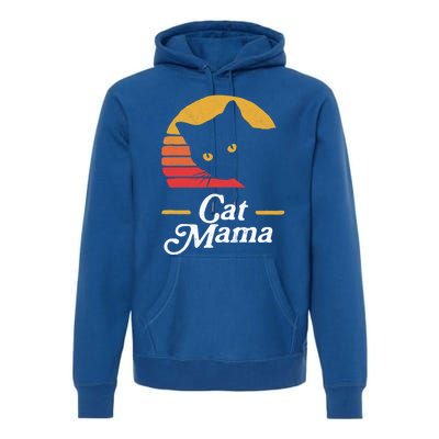 Cat Mama Vintage Eighties Style Cat Retro Distressed Gift Premium Hoodie