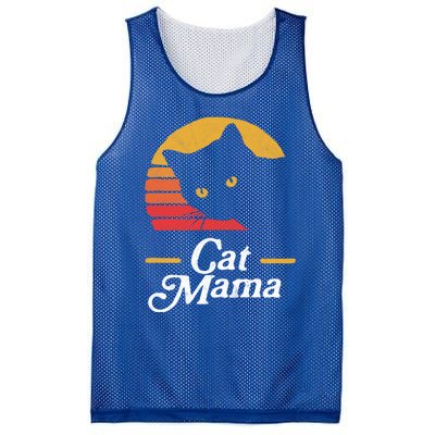 Cat Mama Vintage Eighties Style Cat Retro Distressed Gift Mesh Reversible Basketball Jersey Tank