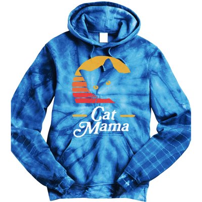 Cat Mama Vintage Eighties Style Cat Retro Distressed Gift Tie Dye Hoodie