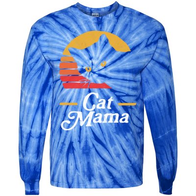 Cat Mama Vintage Eighties Style Cat Retro Distressed Gift Tie-Dye Long Sleeve Shirt