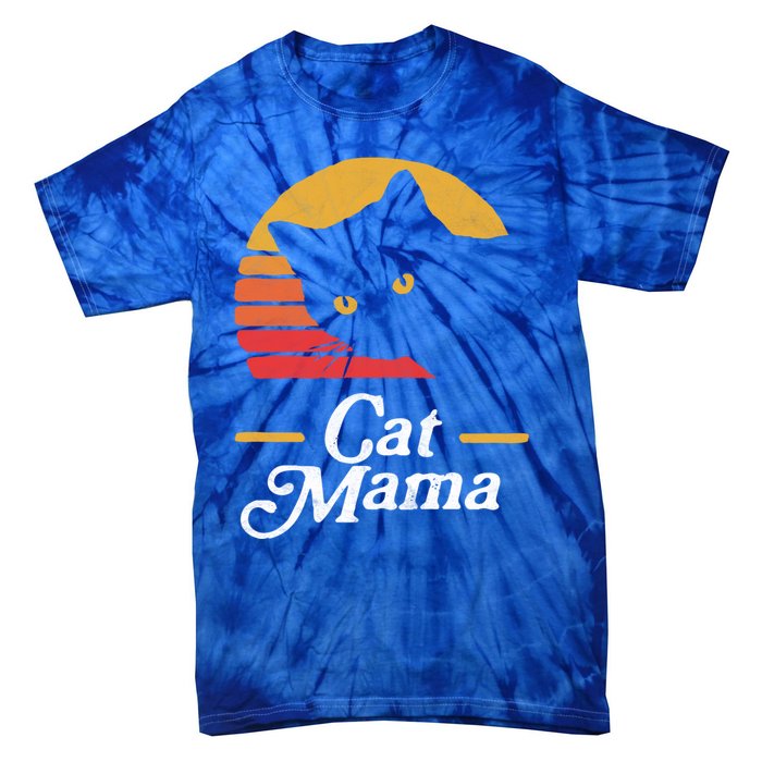 Cat Mama Vintage Eighties Style Cat Retro Distressed Gift Tie-Dye T-Shirt