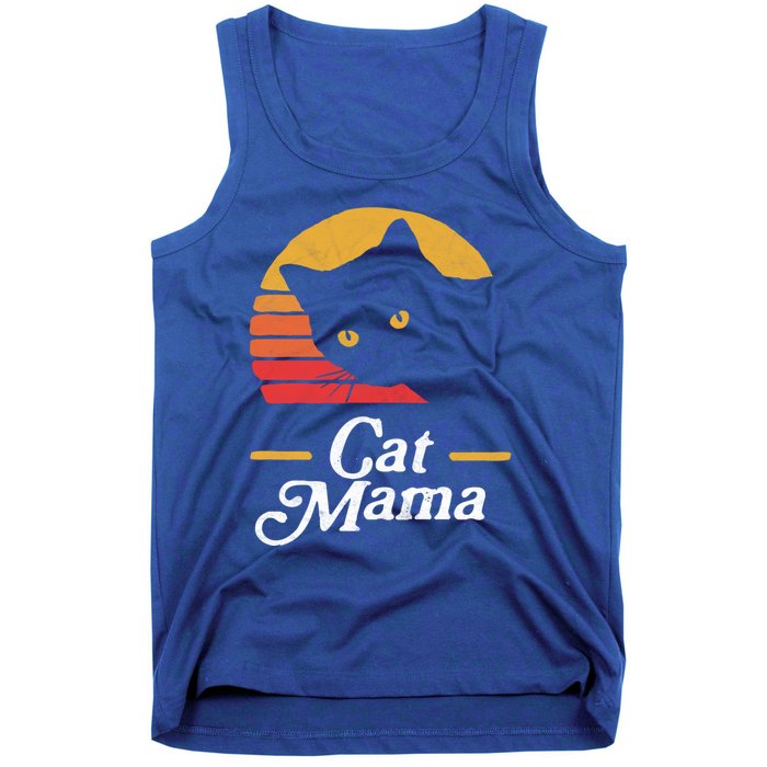 Cat Mama Vintage Eighties Style Cat Retro Distressed Gift Tank Top